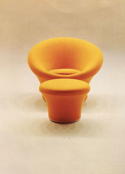 fauteuil Mushroom jaune et ottoman