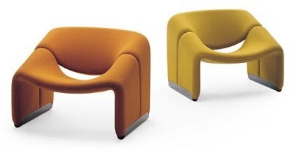 fauteuils groovy jaune et orange par le designer Pierre Paulin