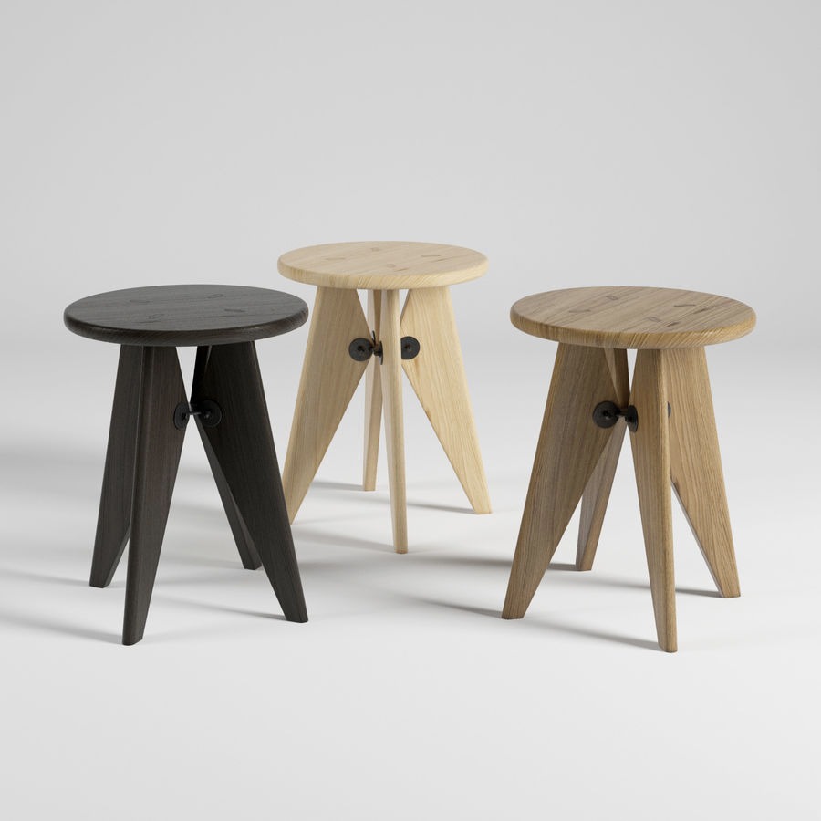 tabouret Solvay Jean Prouvé pour Vitra en 3 teintes de bois : chêne et noyer américain