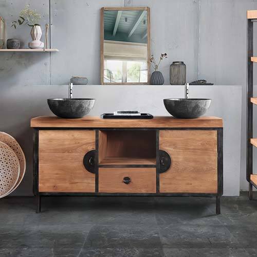 Meuble de salle de bain exotique en teck massif