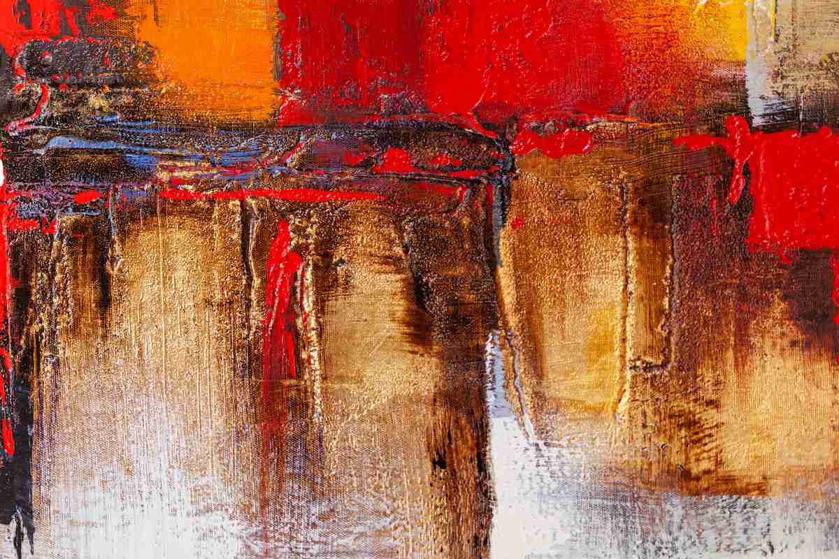 Peinture abstraite acrylique, couleurs rouge et ocre